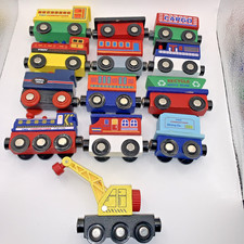Lot of 13 Tiny Conductors Wooden Train Magnetic Cars Compatible w Thomas, Brio,