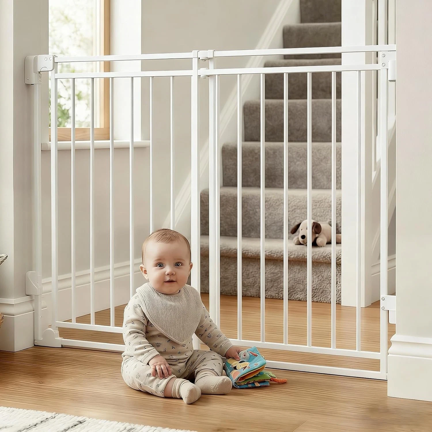 Extra Tall Baby Gate for Stairs Doorways & Kitchen, 26.4"-43" W X 39" H, No Bott