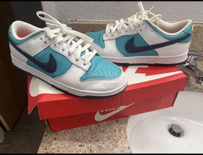 Nike Dunk Low Men s Leather Low Top Lace-Up Sneakers White/Teal/Navy/Pink