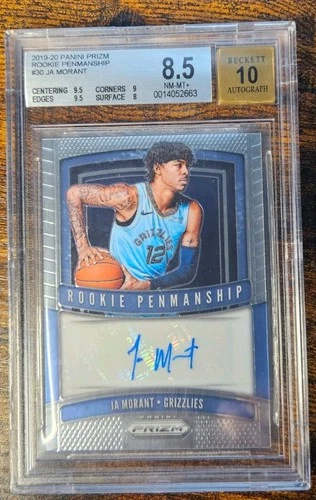 2019-20 Panini Prizm Rookie Penmanship Ja Morant AUTO #RP-JMT BGS 8.5 RC