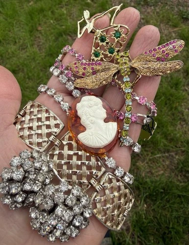 Vintage Costume Jewelry Lot Cameo Rhinestone Necklace Earrings bracelet brooch