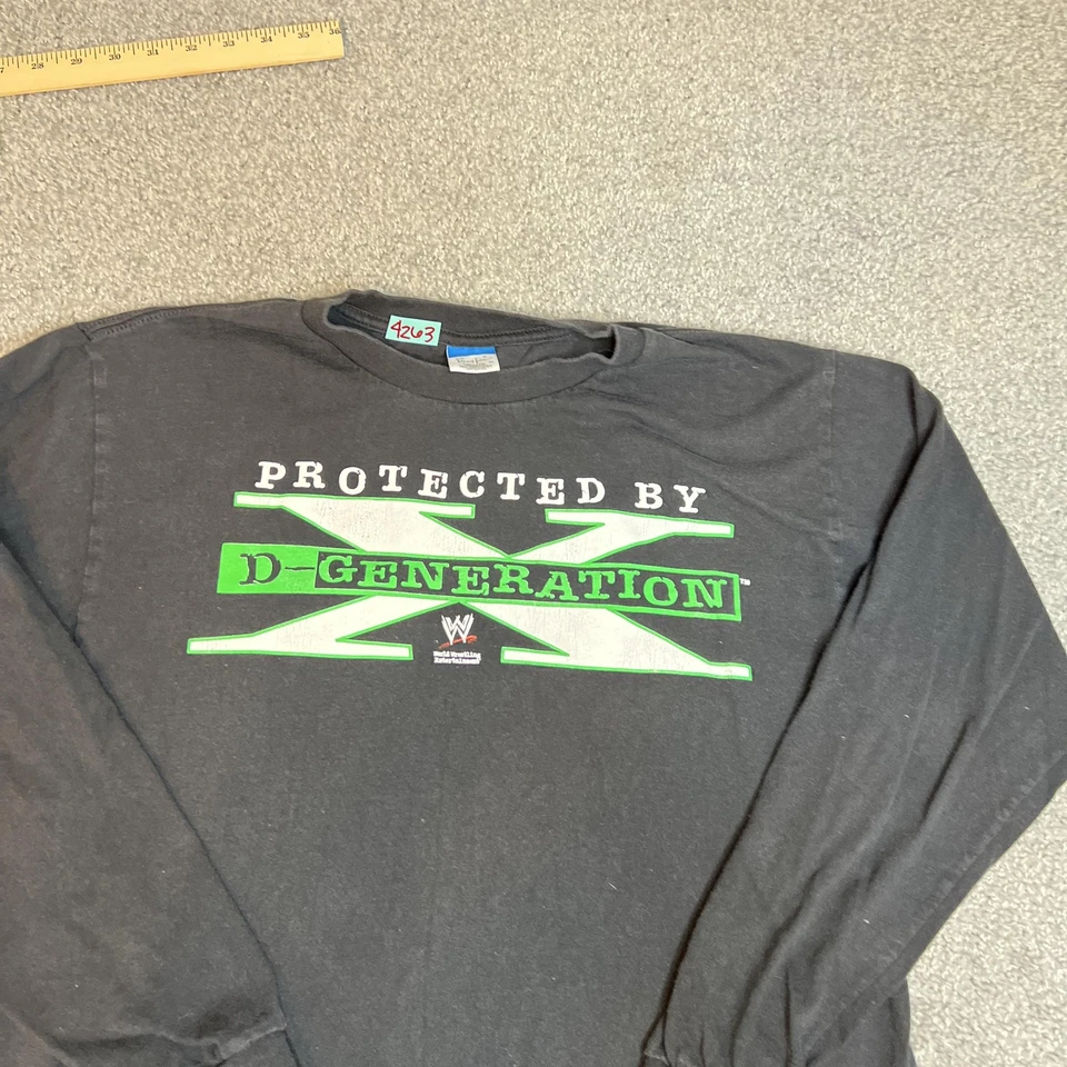 Camisa masculina vintage D-Generation X XL preta WWE luta livre manga longa EUA 2000s - Imagem 2 de 4