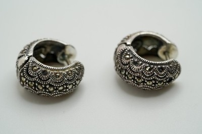 Vintage Sterling Silver Judith Jack Hoop Earrings Missing Some Marcastires JB43
