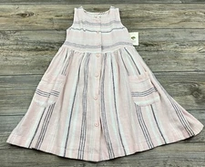 Tucker + Tate Sun Dress Girls 5 Linen Blend Sundress Pink Stripe Sleeveless NWT