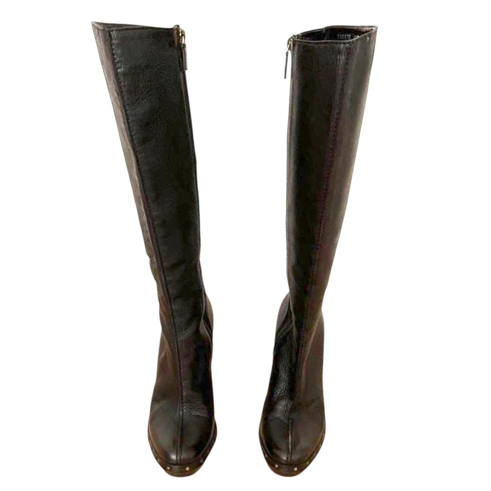 GUCCI 深棕色皮革及膝高铆钉厚底靴,尺寸 37 — 第 4/4 张图片