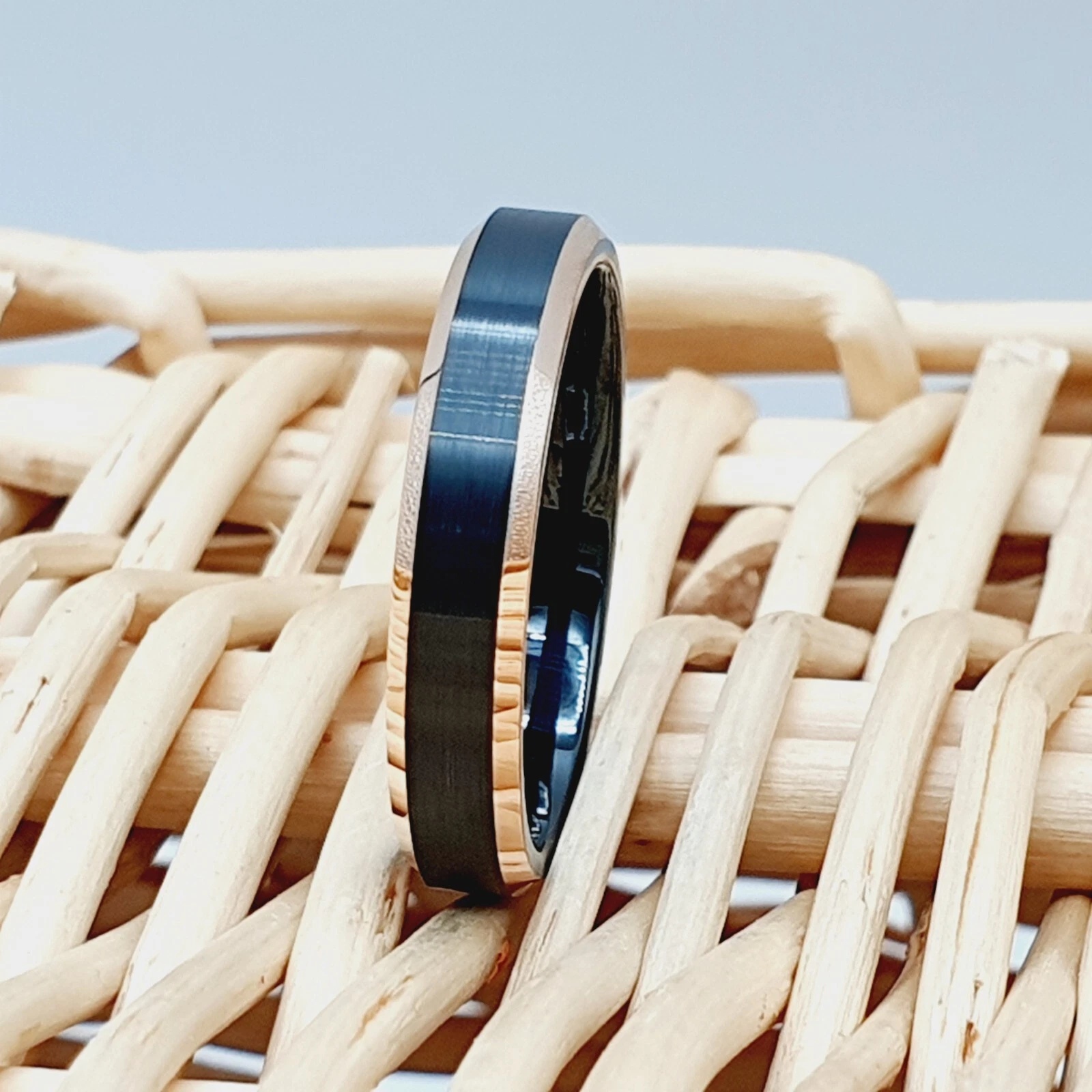 Brushed Black with Rose Gold Tungsten Wedding Ring Petite Anniversary Ring 4MM