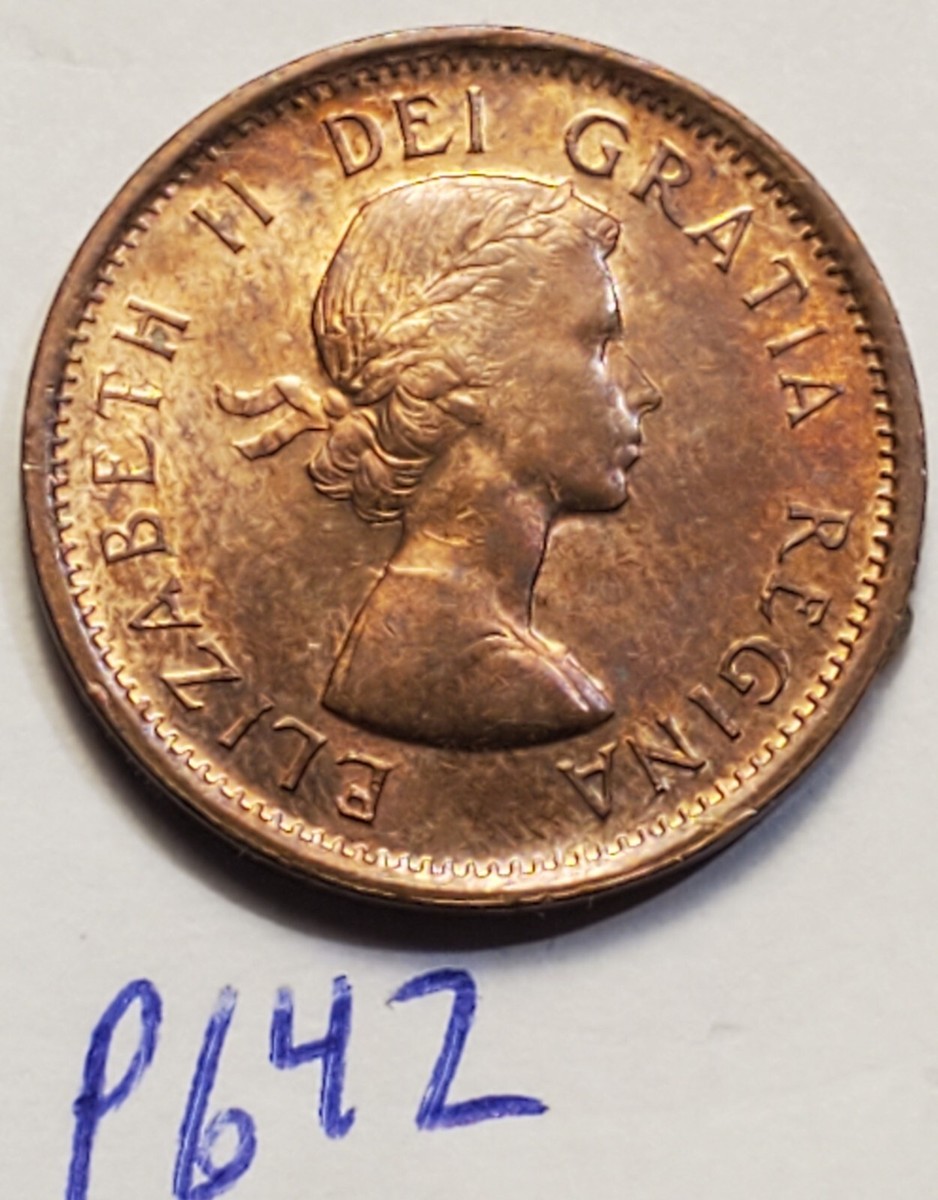 ERROR 1963 Die Crack on bottom of Queen Canada 1 Cent Penny P642