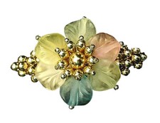 VINTAGE DC METAL BARETTE - FLOWER - COLORFUL BEADS - MINT CONDITION