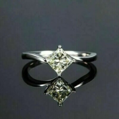 2 Ct Princess Cut Simulated Solitaire Engagement Ring In 14K White Gold Finish