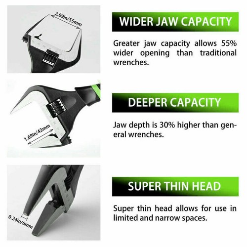 Extra Wide Jaw Adjustable Wrench Spanner 6" 8" 10" 12" Heavy Duty 0-60MM Opening - Picture 4 of 12