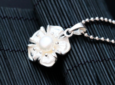 B06 pendant flower flower with real freshwater pearl sterling silver 925 