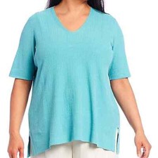 Eileen Fisher Organic Linen Crepe V-Neck Elbow Sleeve Stretch Tunic M NEW