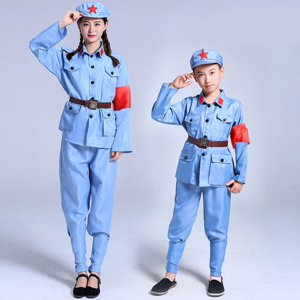 Disfraz Ejército Liberación Chino Niños Niños Adultos Chaquetas Pantalones Uniforme Trajes Foto 2 de 4