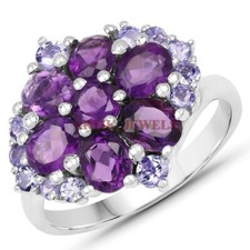 Natural Amethyst  Tanzanite Gemstone with 925 Sterling Silver Women's Ring 3352
