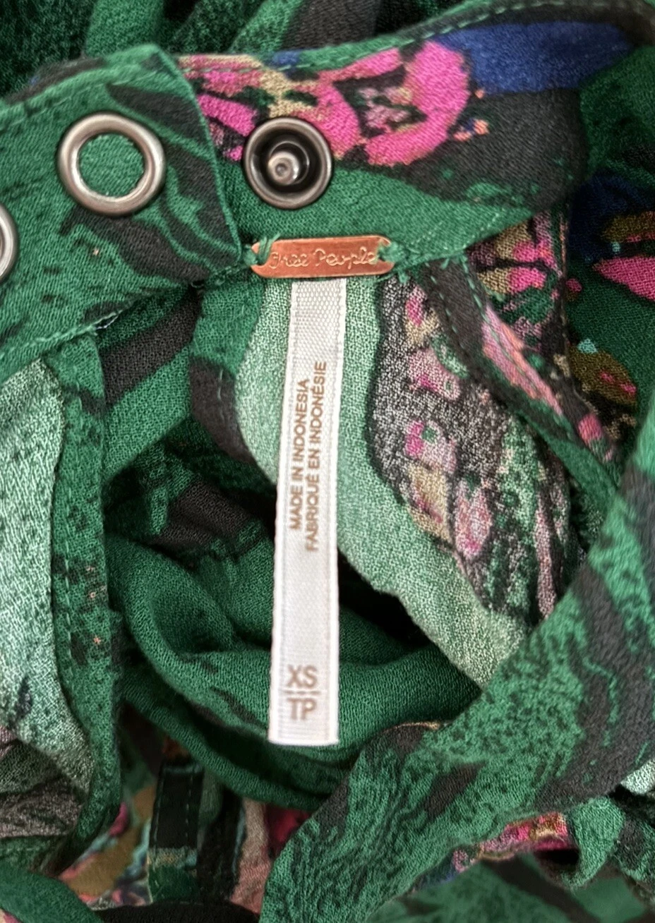 PALM ANGELS Tunica abito floreale tropicale bohémien Free People Drift Away verde brillante XS