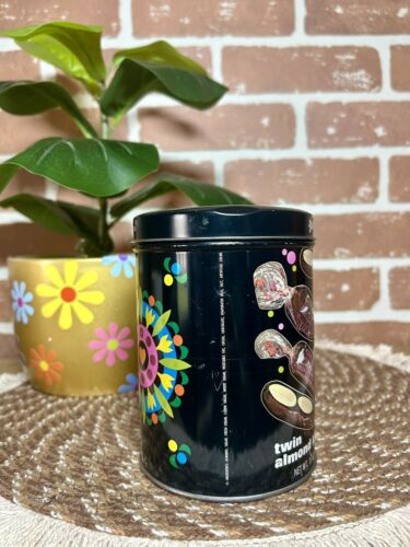 Vintage Barton’s MOD Canister Metal Tin Black Groovy Design 70s Almond Kisses - Picture 3 of 8