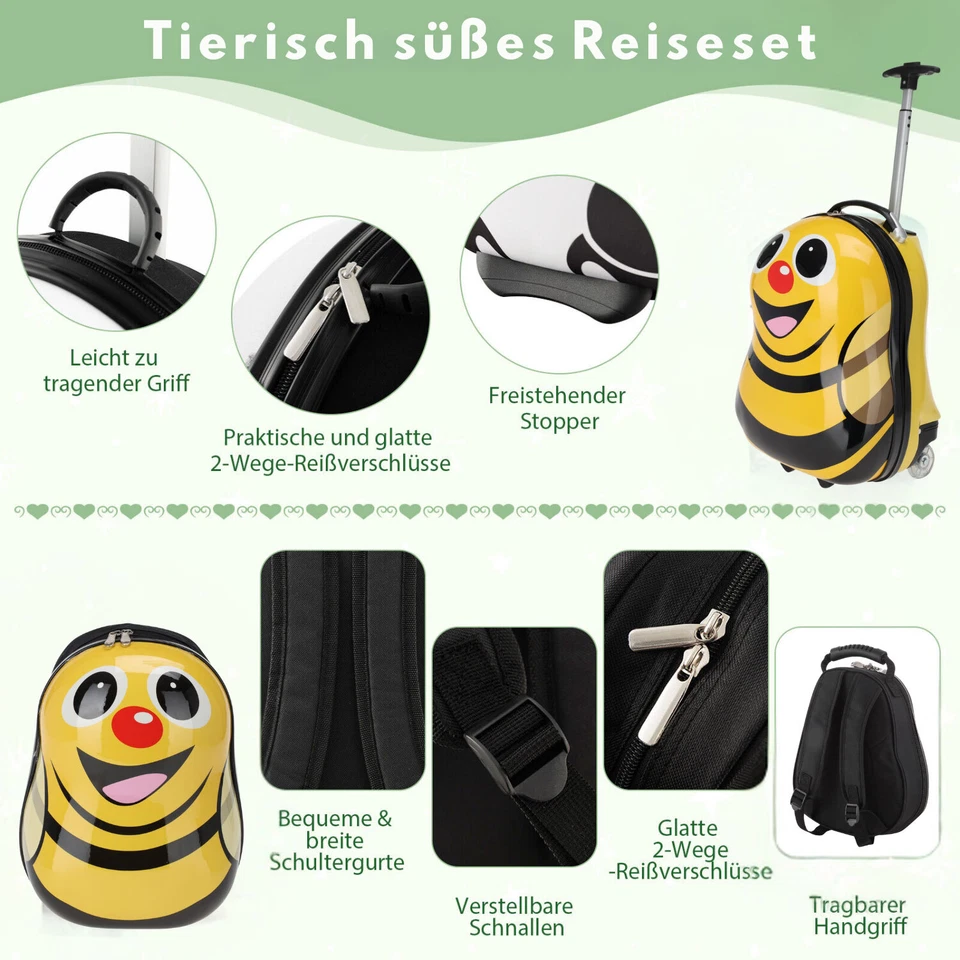 Kinder Reiseset 2tlg Tier-Motive Kinderkoffer Rucksack Trolley Hartschalenkoffer - Bild 3 von 4
