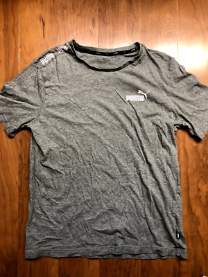 PUMA Mens Small Gray Athletic T Shirt Short Sleeve Logo Performance Tee Top