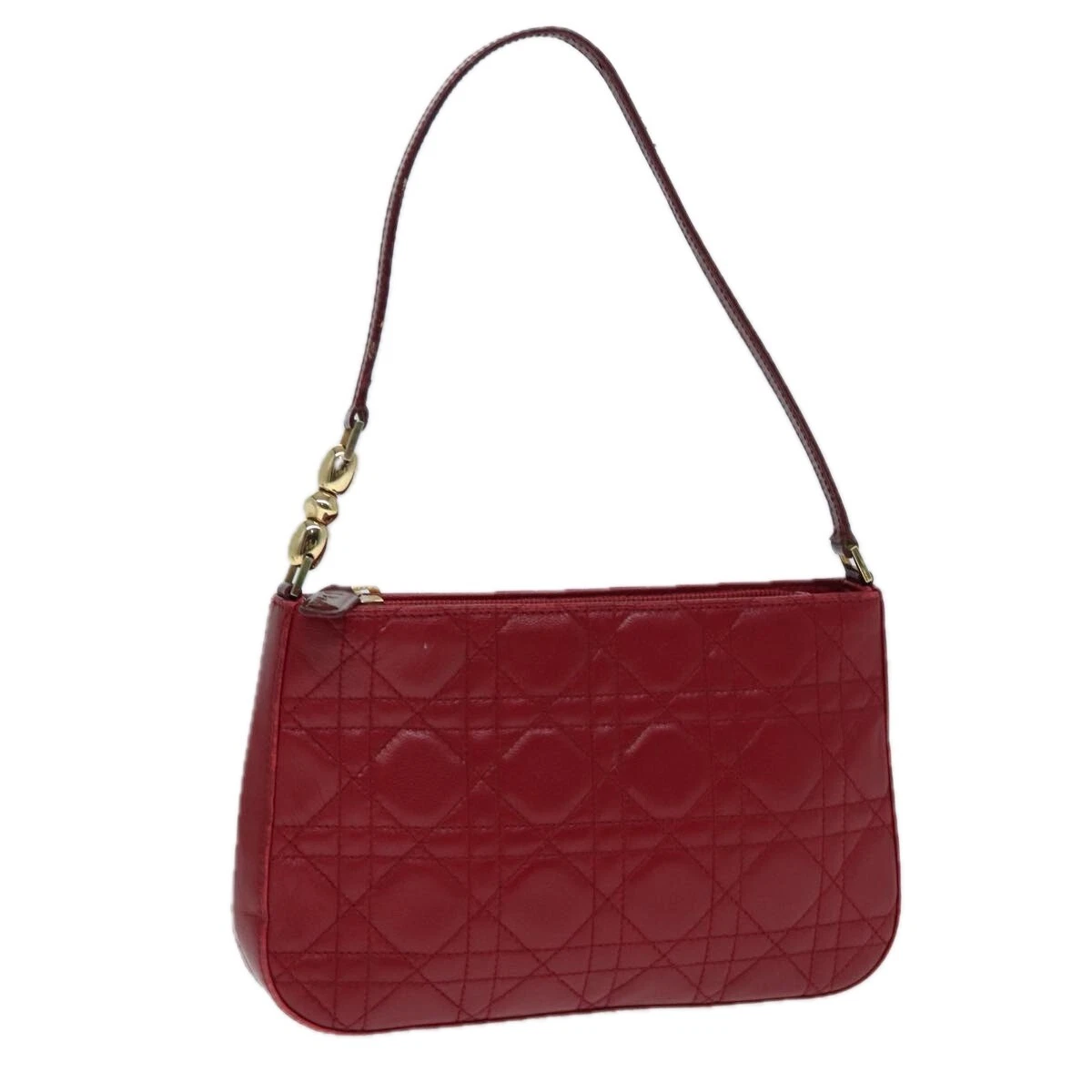 Christian Dior Canage Accessoire Pochette Cuir Rouge Or Auth ep5334