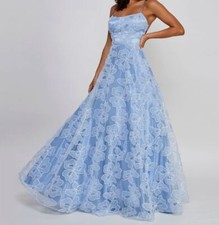 Say Yes To The Prom Junior's Women's Blue Sequin-Lace Gown Dress Size 7/8