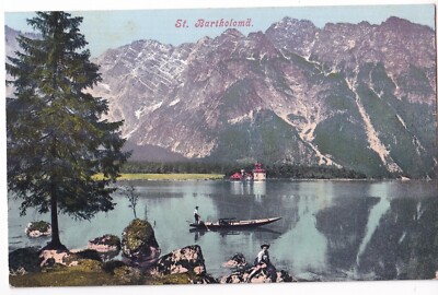KÖNIGSSEE, mit Kirche ST. BARTHOLOMÄ 1909: Colorierte Foto - Karte gelaufen