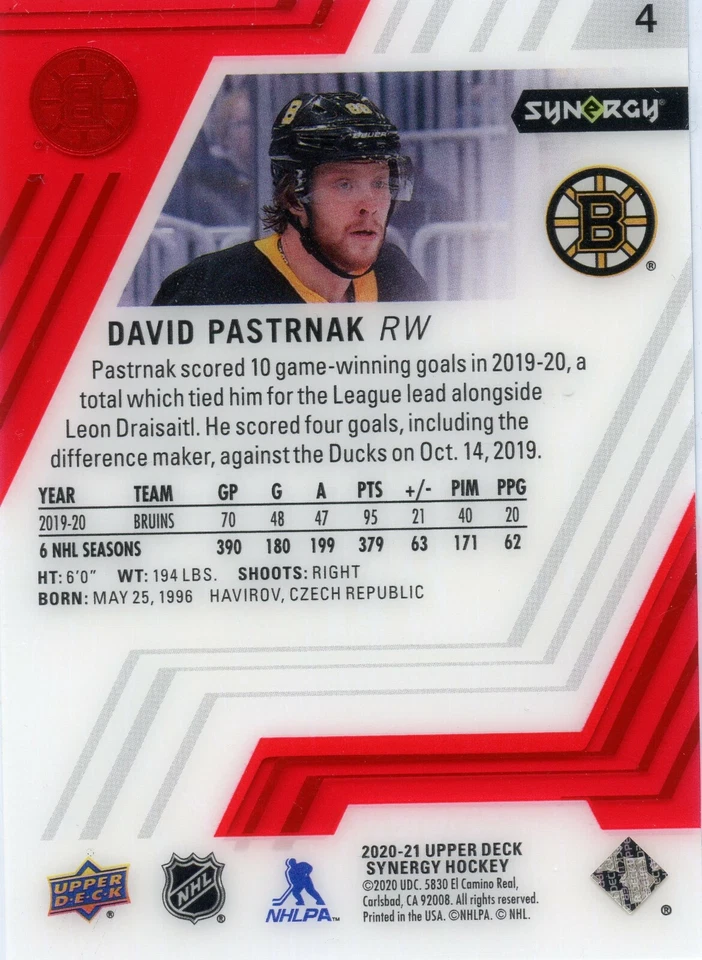 2020-21 Synergy Red #4 David Pastrnak - Image 2 of 2