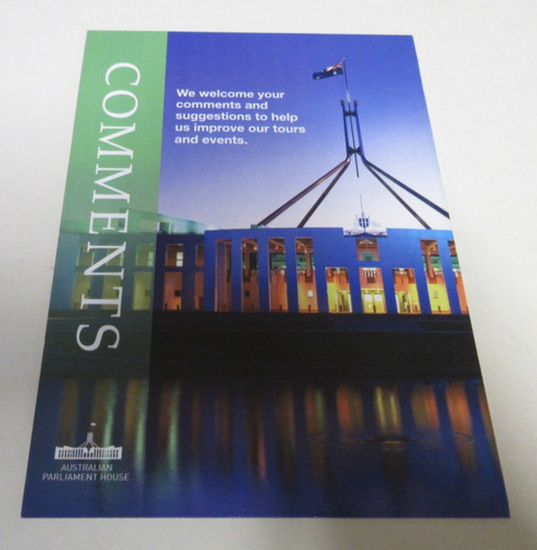 Parliament House - Comments or Feedback Card - Tours and Events - Canberra