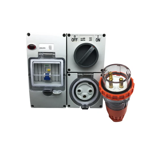 32A AMP 240V  RCBO Protected Outlet with Rounded 3 Pin Plug IP66 Waterproof
