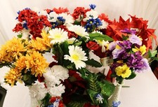 Artificial Flowers Large Lot Various Types  Colors  6 Vases Read Description