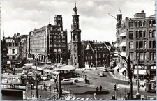 postcard rppc Netherlands Amsterdam Muntplein bridge square street scene