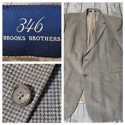 Brooks Brothers 346 Sport Coat Mens 46R Long Brown Silk Wool Blazer HOUNDSTOOTH