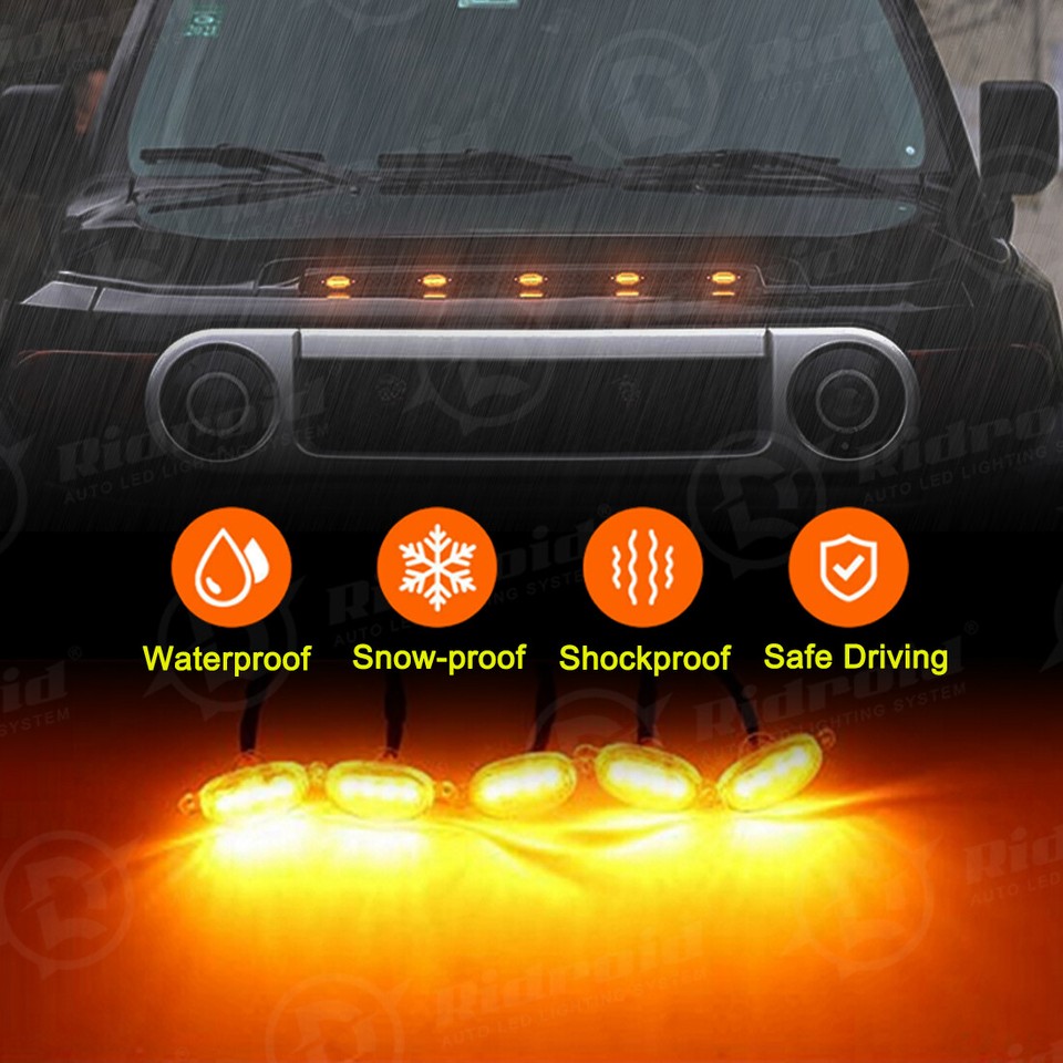 5 Piece Front Grille Marker Light Kit For Trucks 5-Pack Universal - Foto 4