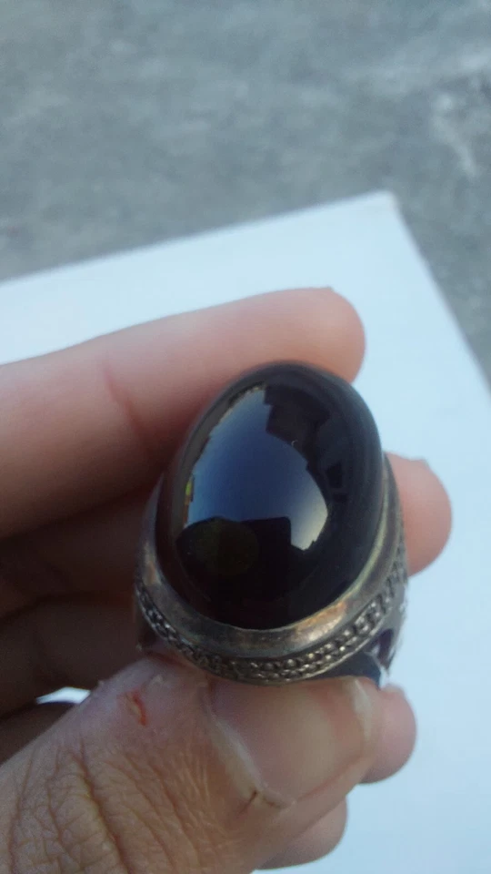 GRAN Anillo Sufí Yemení Negro Oscuro AQEEQ Ágata Hecho a Mano Plata Hombres Talla 10.25 EE. UU. Foto 2 de 3