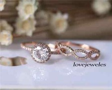 Lab-Created 1.91CT Round Cut Diamond Halo Engagement Ring Set 14K Rose Gold Over