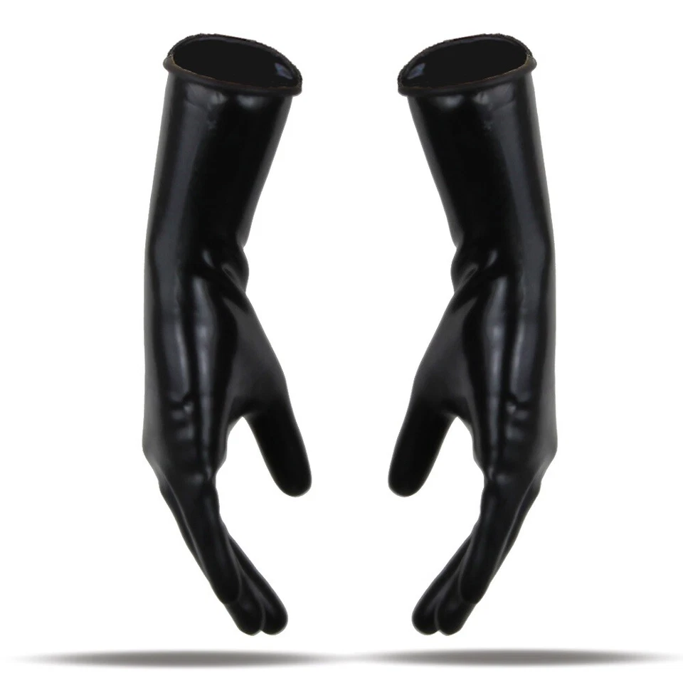 LatexDreamwear - 100% Latex Handschuhe kurz schwarz 3D getaucht mit Rollrand 0,4