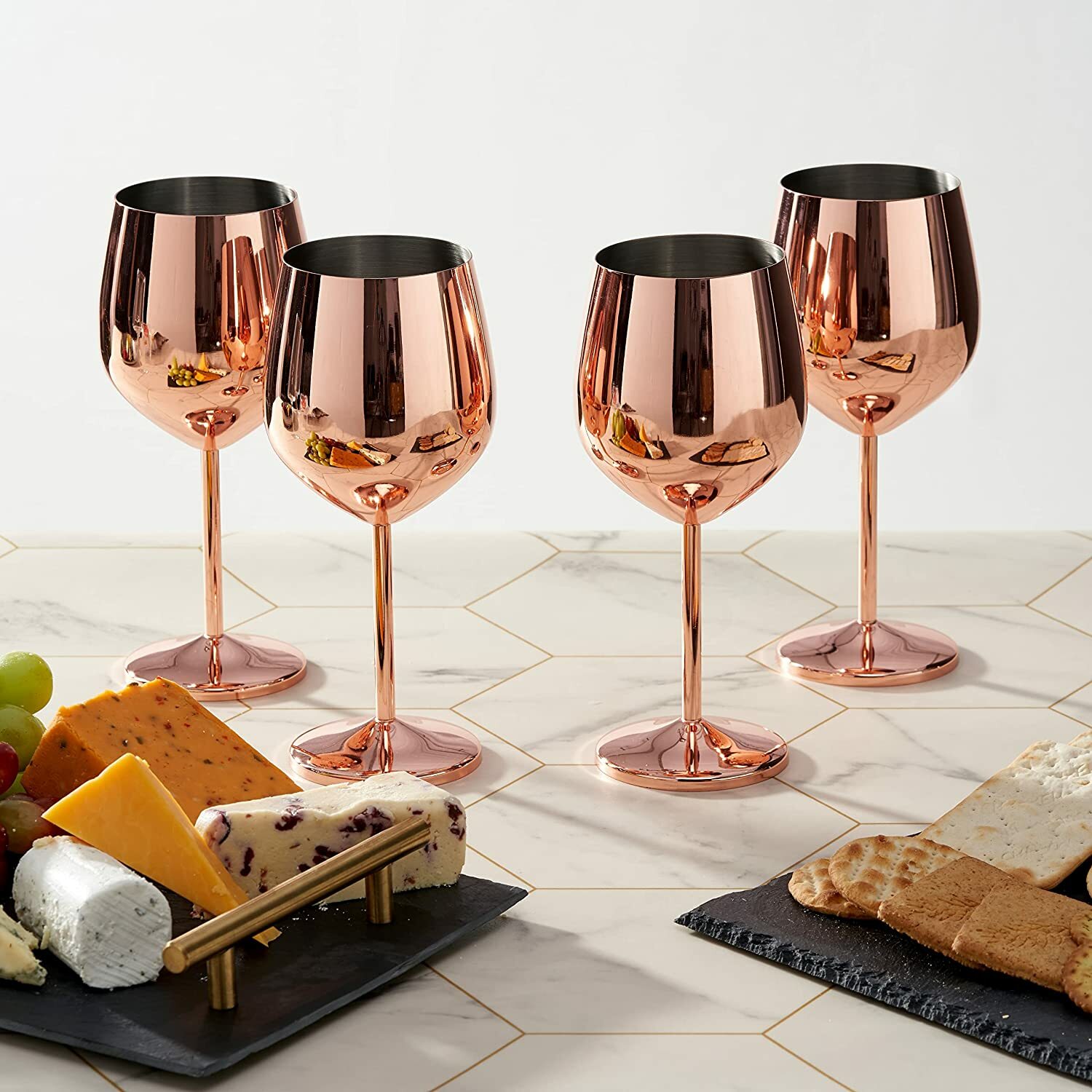 Buyer Star Doppelwandiger Metall-Weinbecher (Gold) - Unzerbrechlich, 480 Ml, Edelstahl, Stiellos, Für Kalte Getränke, Mit Deckel