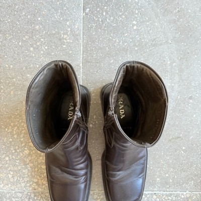 Prada FW1999 Black Leather Square Toe High Boots Archive Vibram