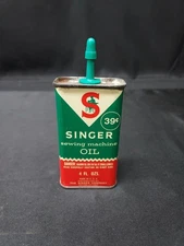 Vintage Handy Oiler "SINGER" Sewing Machine Oil 4oz Tin Can With Cap