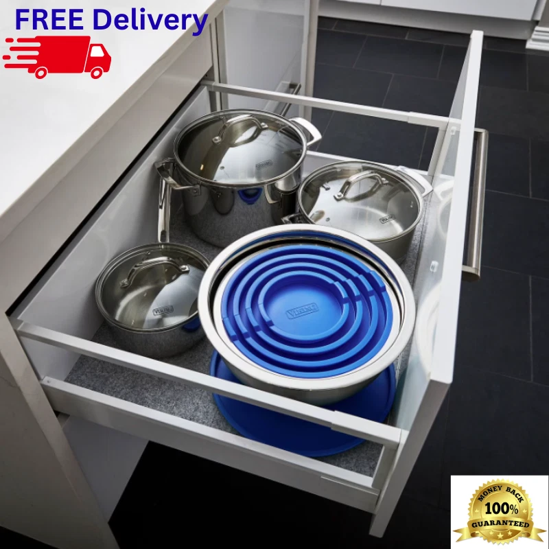 Juego de 10 cuencos mezcladores de acero inoxidable con tapas base antideslizante cuencos de preparación para anidación Foto 2 de 4