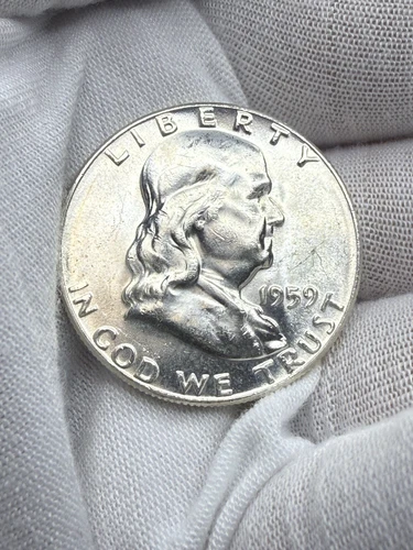 GEM BU UNCIRCULATED UNC MS 1959 P SILVER  FRANKLIN HALF DOLLAR From OBW