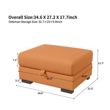 Sitzhocker mit Stauraum, 88 x 69 x 45cm Couch Hocker, Polsterhocker, Fußhocker