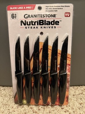 Granitestone NutriBlade 6-Piece Steak Knife Set Non-Stick Dishwasher Safe Black