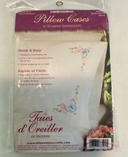 2 Pillowcases Stamped for Embroidery by Dimensions----Butterflies  Mums---NEW 