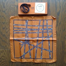 Hermes Silk Scarf Small Orange 42cm Unused France with Box Ribbon