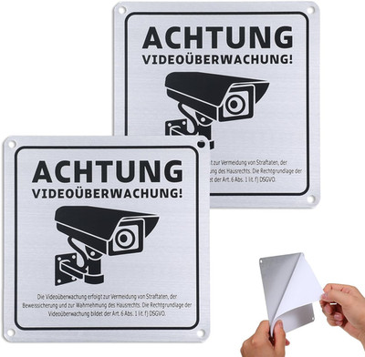 2 Stück Schild Videoüberwachung Privatgrundstück mit DSGVO Hinweis, 15 x 15 cm A