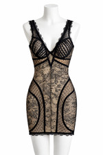Bebe Black Lace Bodycon Mini Dress Plunge V-Neck Fitted Party XS