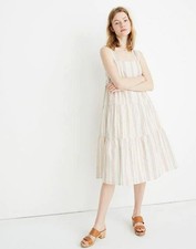 MADEWELL STRIPED TIERED DRESS PET 4 PEARL IVORY LINED MADE IN INDIA