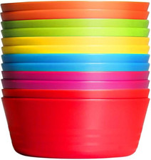 Kids Plastic Bowls Set of 12, 10 Ounce Microwave Dishwasher Safe BPA Free Non To