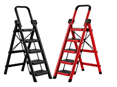 5 Step Folding Ladder 550 lb Capacity Heavy Duty Non-Slip Steel Step Stool