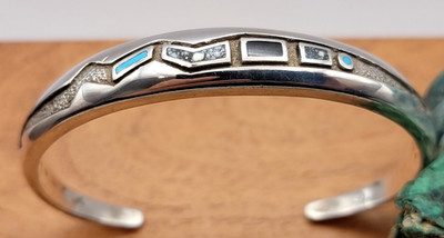 Navajo actor RAY TRACEY  Multi Stone inlay Cuff Bracelet Sterling Silver LOOK!
